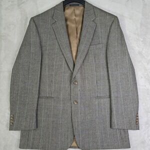 Chaps 44L 100% Lambswool Blazer Gray Houndstooth Blue Windowpane 2 Button